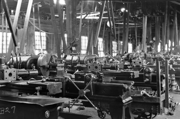 A massive amount of machinery to manufacture gasoline engines in the Fuller & Johnson MFG Company.