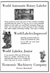 A World Labeler machine advertisement published 108 years ago in 1916.