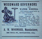 Amos W. Woodward's Patent Water Wheel Governor advertisement from the 1880's.